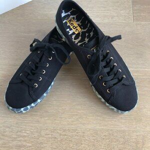 Keds Kickstart Leo Foxing Leopard Canvas Upper Lace Up Sneakers Black Sz 8.5 NWT